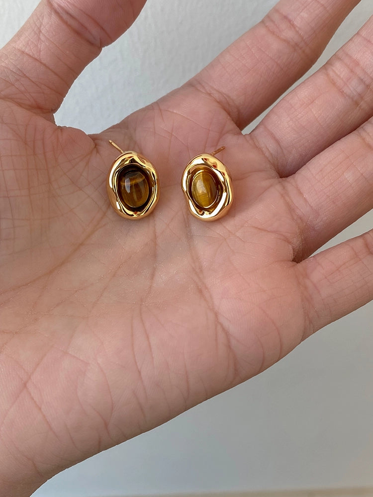 Caramel Chestnut Maillard Retro Earrings 925 Silver Needle