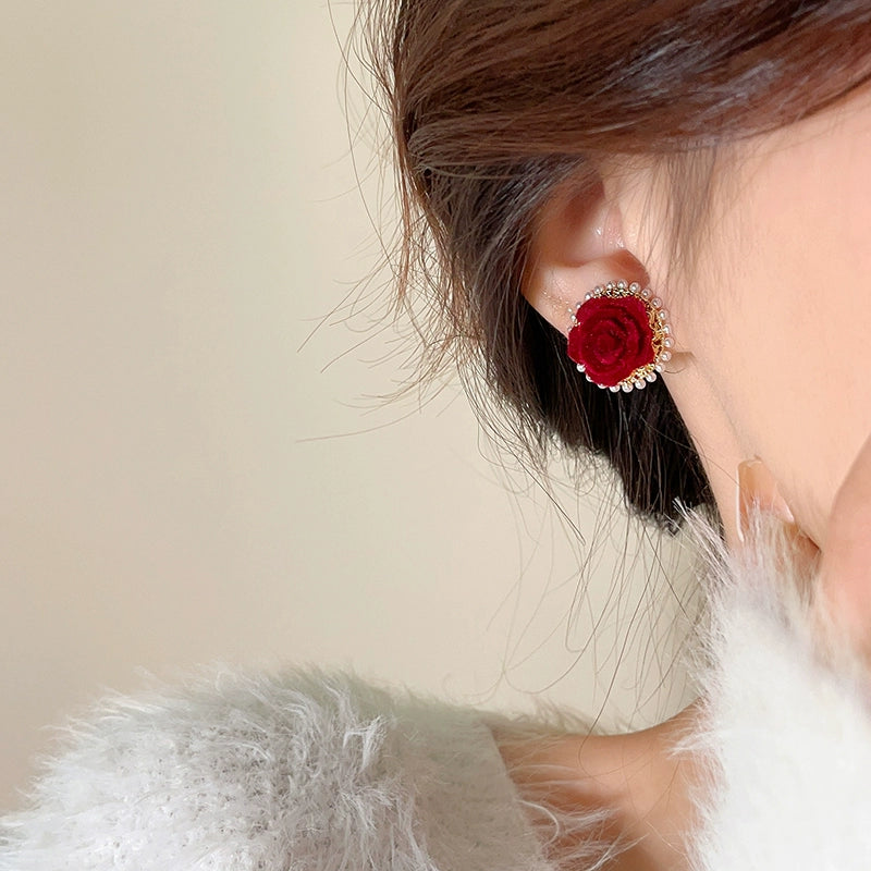 Ankela Red Flowers Bead Stud Earrings for Women Accessible Luxury Fancy Elegant Unique Earrings New Arrival 2024 Best Selling Earrings