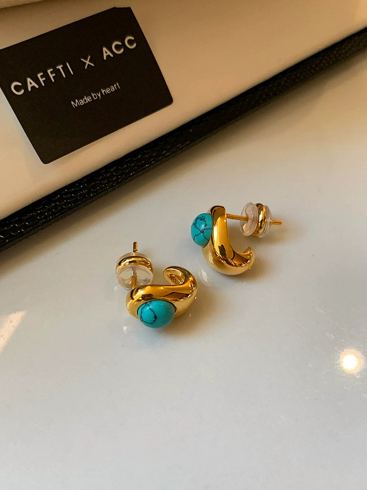 New Arrival Turquoise Natural Stone Small Water Drop Stud Earrings