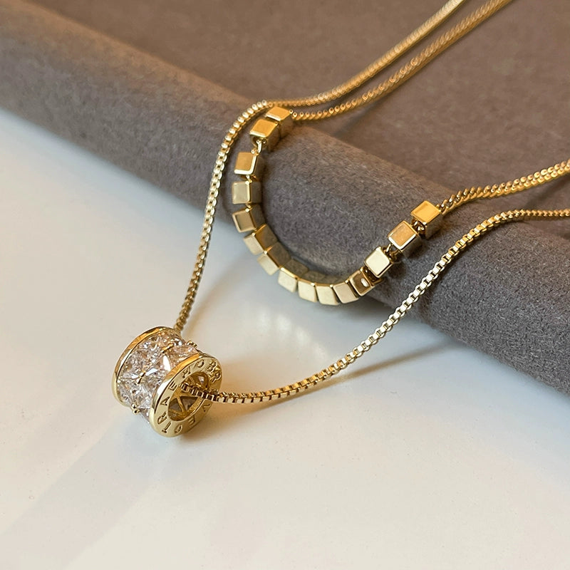 Double-Layer Twin Zircon Necklace for Women Fancy Light Luxury Necklace Sweater Chain