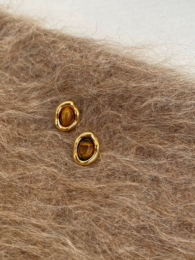 Caramel Chestnut Maillard Retro Earrings 925 Silver Needle