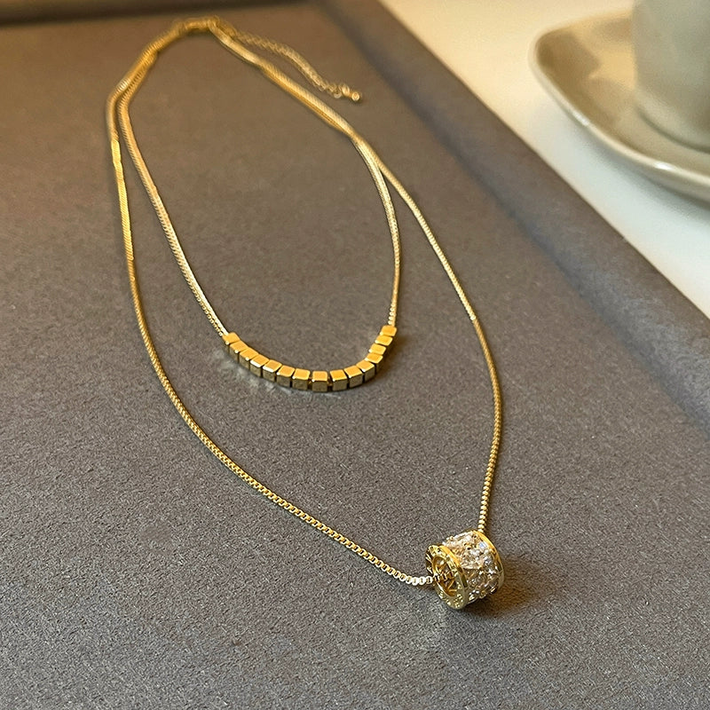 Double-Layer Twin Zircon Necklace for Women Fancy Light Luxury Necklace Sweater Chain