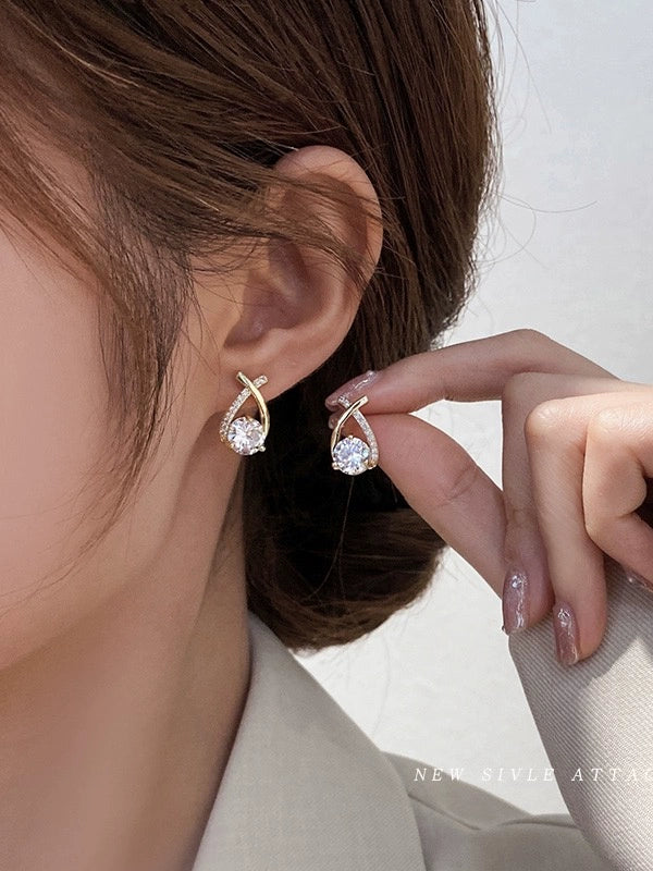 Outlets Clearance Special Offer 18K Gold Rhinestone Zircon Stud Earrings Light Luxury Temperament Earring Ear Clip Earrings Women's Accessories