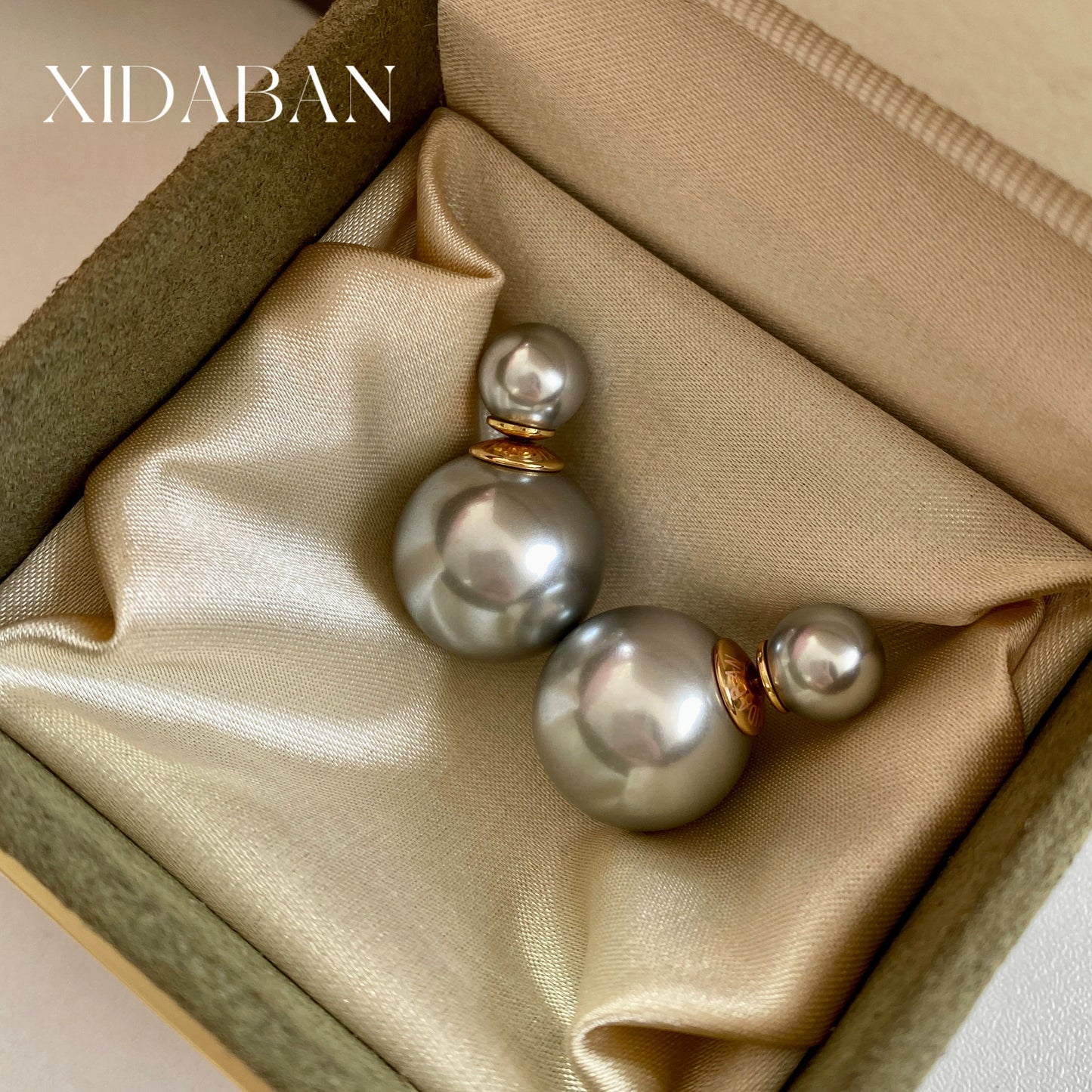D's Classic Front and Rear Dual-Wear Zhao Lusi Same Style Double Beads Shijia Pearl Earrings Female French Entry Lux 925 Silver Earrings