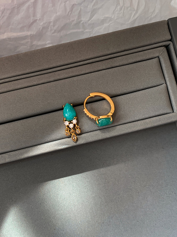 Silver Needle Turquoise Natural Stone Fimbrilla Earrings for Women Fall and Winter Accessible Luxury Fancy Gold Retro Stud Earrings Earrings