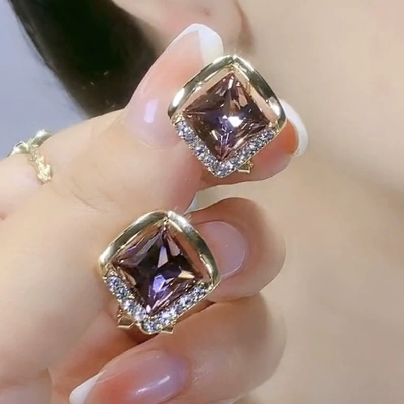 Niche Style Diamond-Shaped Exquisite Graceful Geometric Purple Crystal