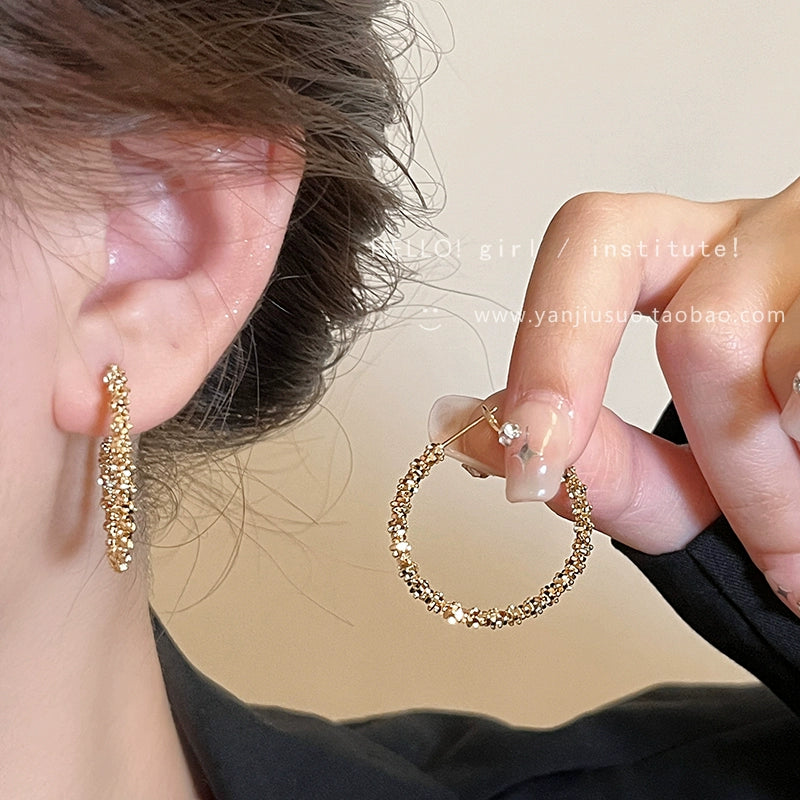 Small Pieces of Silver round Ring Earrings Female 2024 New Arrival Best Selling Ear Clip Accessible Luxury Fancy Exaggerated Ear Ring Square and round Face Earrings