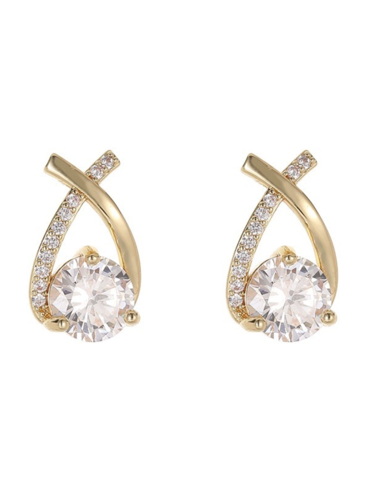 Outlets Clearance Special Offer 18K Gold Rhinestone Zircon Stud Earrings Light Luxury Temperament Earring Ear Clip Earrings Women's Accessories