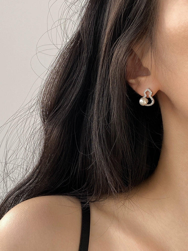 Micro-Inlaid New Chinese Style Shijia Gourd Earrings Female Silver Needle