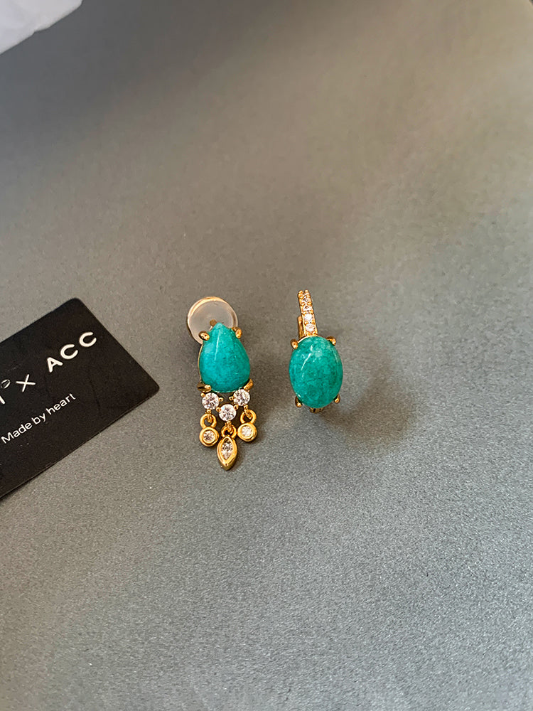 Silver Needle Turquoise Natural Stone Fimbrilla Earrings for Women Fall and Winter Accessible Luxury Fancy Gold Retro Stud Earrings Earrings