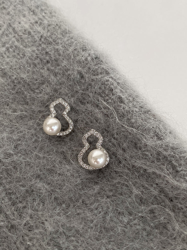 Micro-Inlaid New Chinese Style Shijia Gourd Earrings Female Silver Needle