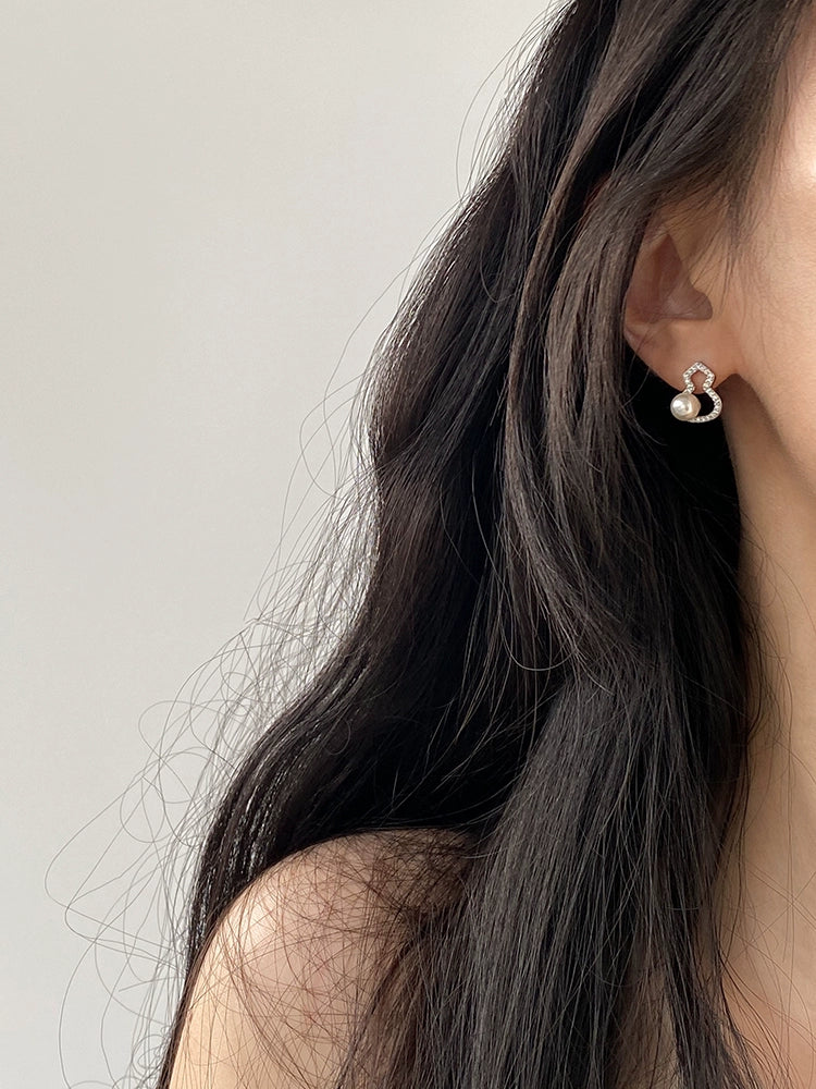 Micro-Inlaid New Chinese Style Shijia Gourd Earrings Female Silver Needle