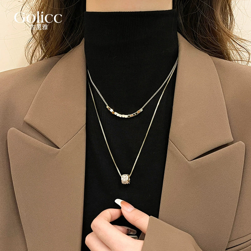 Double-Layer Twin Zircon Necklace for Women Fancy Light Luxury Necklace Sweater Chain