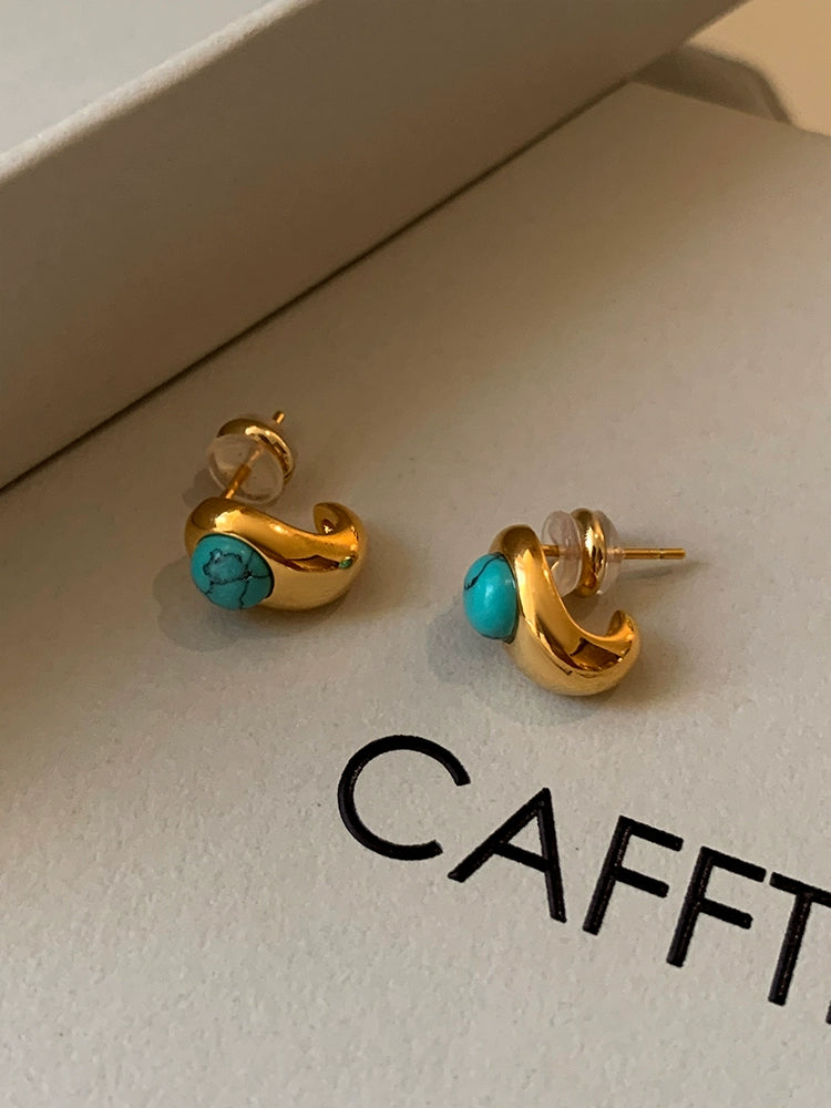 New Arrival Turquoise Natural Stone Small Water Drop Stud Earrings