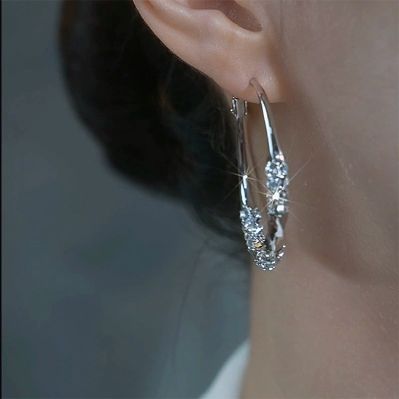 Accessible Luxury Diamond-Embedded Face Slimming 925 Silver Pin Ear Ring