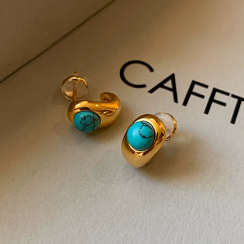 New Arrival Turquoise Natural Stone Small Water Drop Stud Earrings