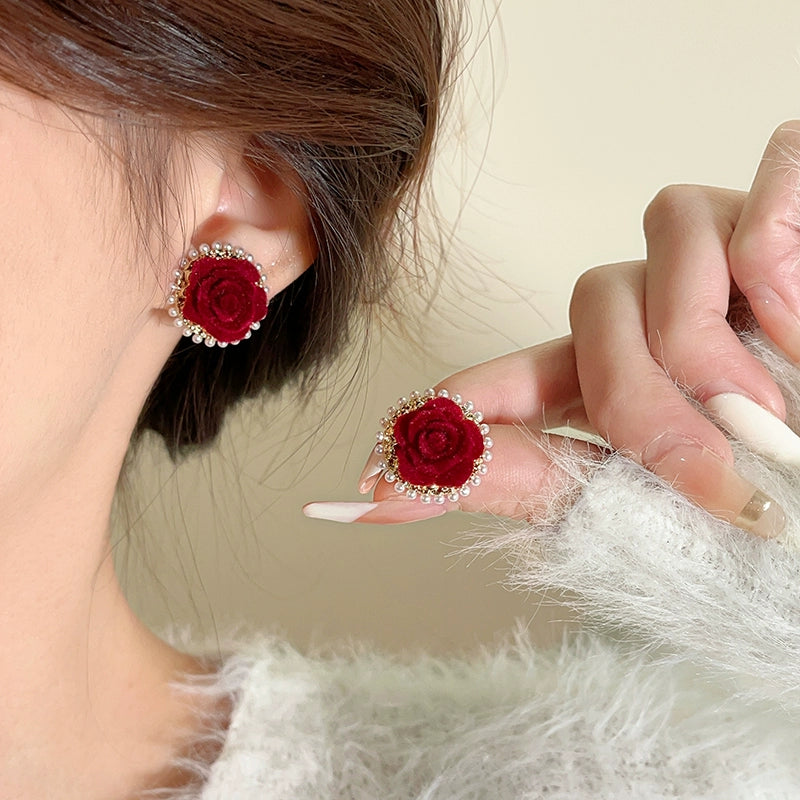 Ankela Red Flowers Bead Stud Earrings for Women Accessible Luxury Fancy Elegant Unique Earrings New Arrival 2024 Best Selling Earrings