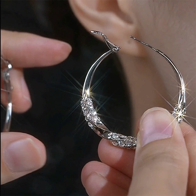 Accessible Luxury Diamond-Embedded Face Slimming 925 Silver Pin Ear Ring