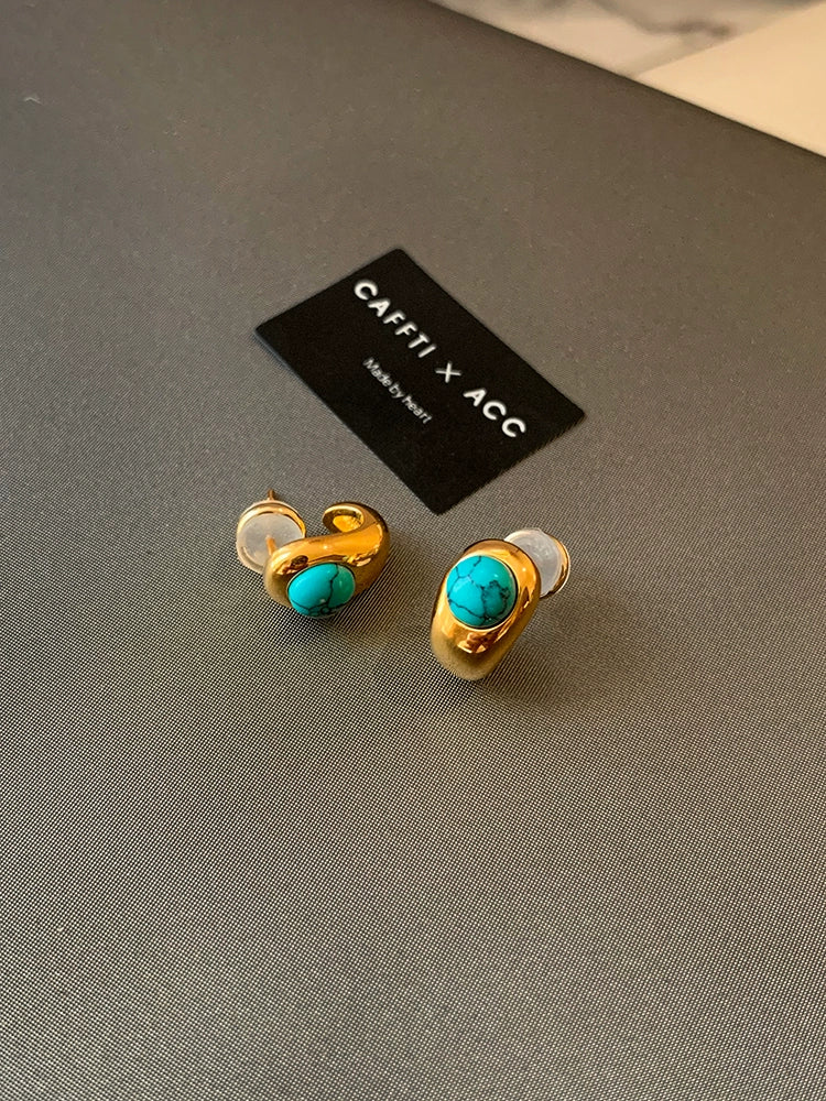 New Arrival Turquoise Natural Stone Small Water Drop Stud Earrings