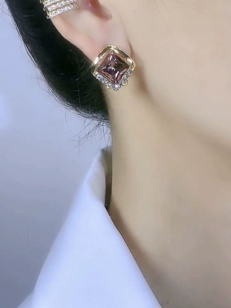 Niche Style Diamond-Shaped Exquisite Graceful Geometric Purple Crystal