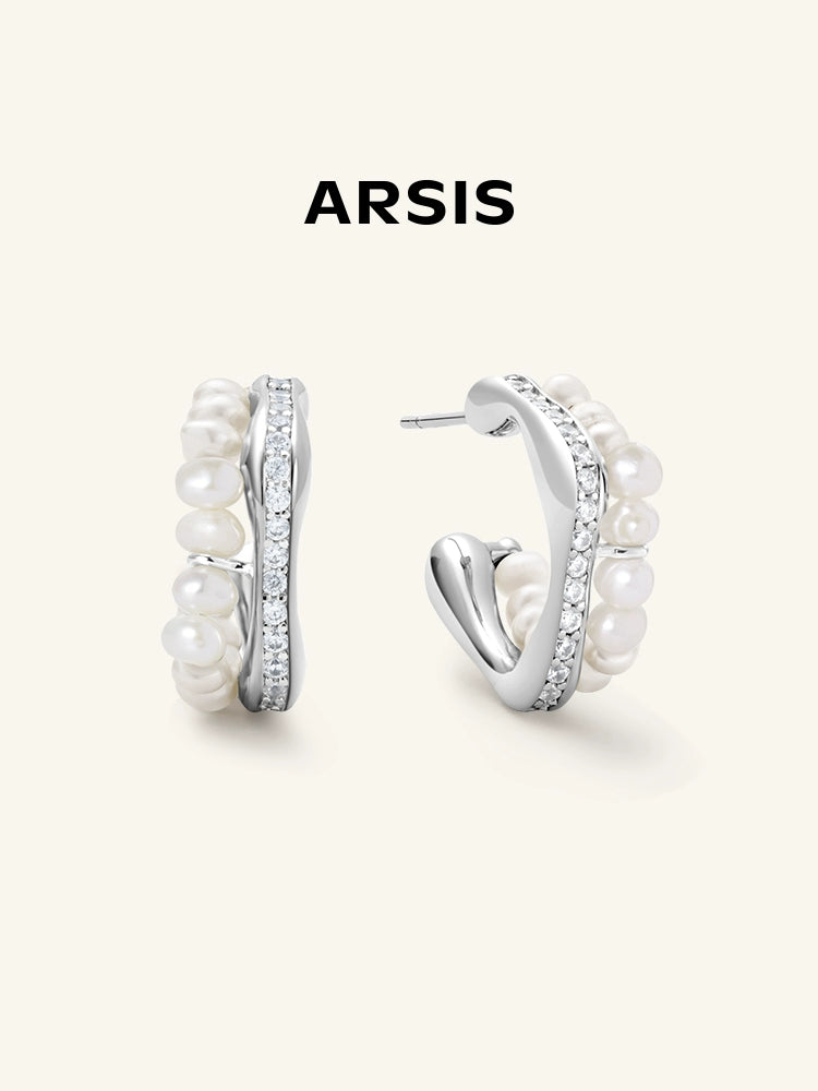 Arsis Silver Unique Pearl Female Small Ear Studs