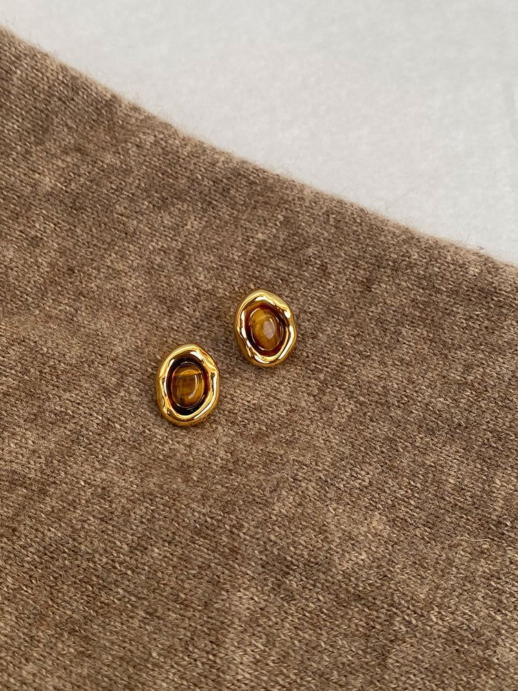 Caramel Chestnut Maillard Retro Earrings 925 Silver Needle