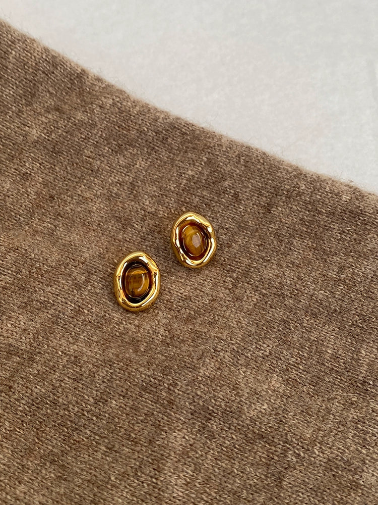 Caramel Chestnut Maillard Retro Earrings 925 Silver Needle