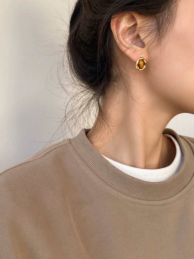 Caramel Chestnut Maillard Retro Earrings 925 Silver Needle