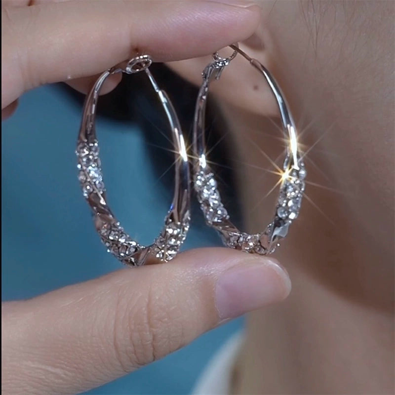 Accessible Luxury Diamond-Embedded Face Slimming 925 Silver Pin Ear Ring