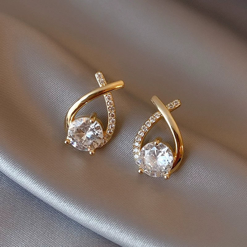 Outlets Clearance Special Offer 18K Gold Rhinestone Zircon Stud Earrings Light Luxury Temperament Earring Ear Clip Earrings Women's Accessories