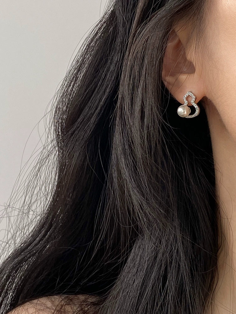 Micro-Inlaid New Chinese Style Shijia Gourd Earrings Female Silver Needle