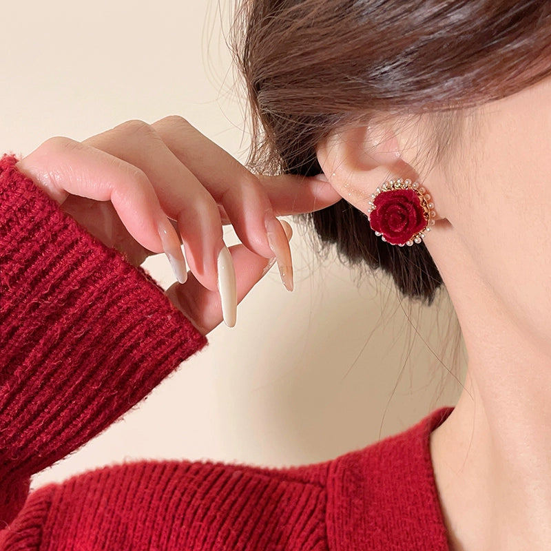 Ankela Red Flowers Bead Stud Earrings for Women Accessible Luxury Fancy Elegant Unique Earrings New Arrival 2024 Best Selling Earrings