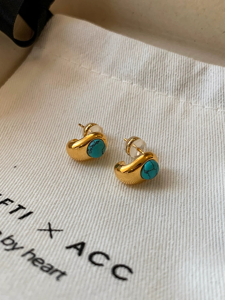 New Arrival Turquoise Natural Stone Small Water Drop Stud Earrings