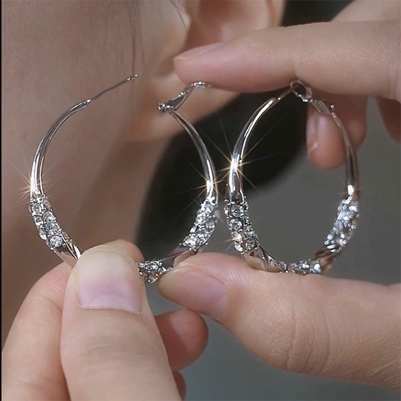 Accessible Luxury Diamond-Embedded Face Slimming 925 Silver Pin Ear Ring