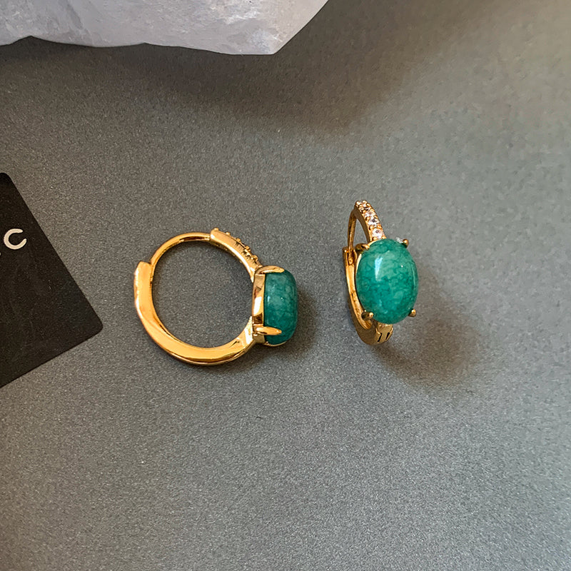 Silver Needle Turquoise Natural Stone Fimbrilla Earrings for Women Fall and Winter Accessible Luxury Fancy Gold Retro Stud Earrings Earrings