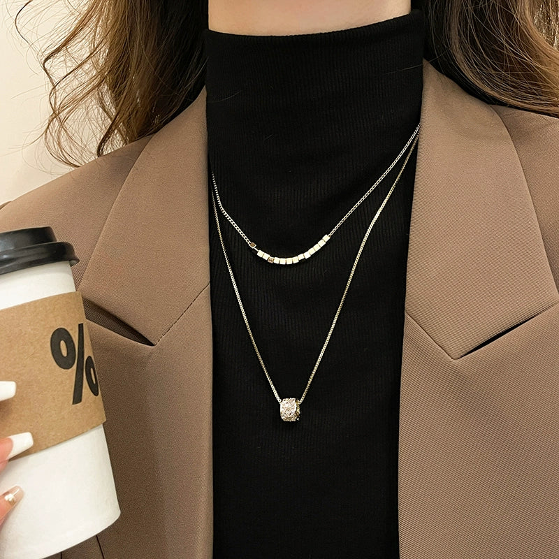 Double-Layer Twin Zircon Necklace for Women Fancy Light Luxury Necklace Sweater Chain