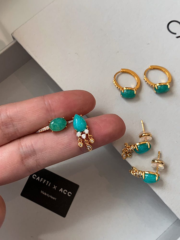 Silver Needle Turquoise Natural Stone Fimbrilla Earrings for Women Fall and Winter Accessible Luxury Fancy Gold Retro Stud Earrings Earrings