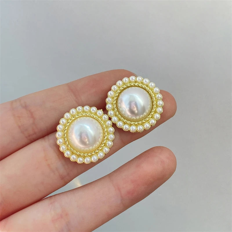 ZAKOL Shiny Imitation Pearl Stud Earrings Fashion Cross Design Aesthetic Women Ear Piercing Accessories Wedding Party Jewelry