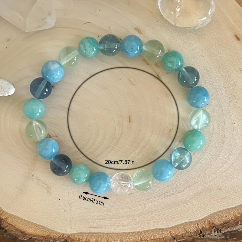 Emotional Healing and Inner Strength Fluorite, Aquamarine and Amazonite 8mm Stone Bracelet Stress Relief Jewelry Gift