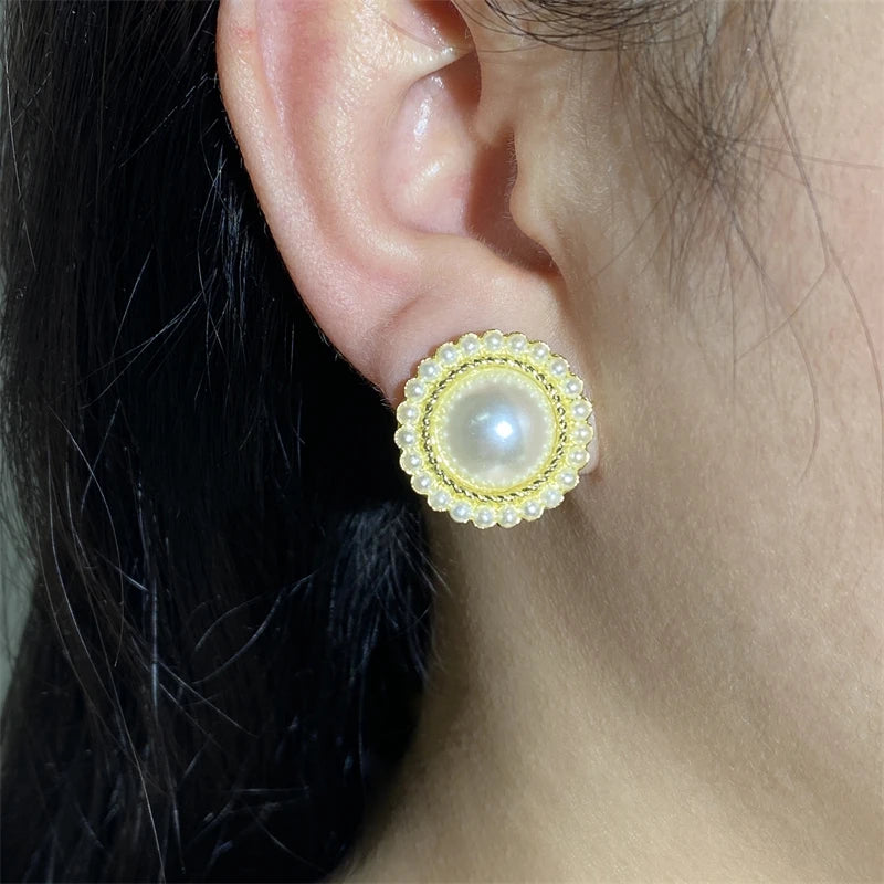 ZAKOL Shiny Imitation Pearl Stud Earrings Fashion Cross Design Aesthetic Women Ear Piercing Accessories Wedding Party Jewelry