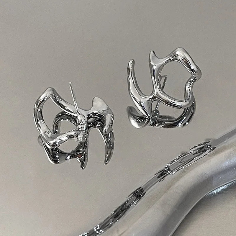 Y2K Irregular Liquid Earrings for Women Silver Color Hip-Hop Punk Fashion Geometric Earring