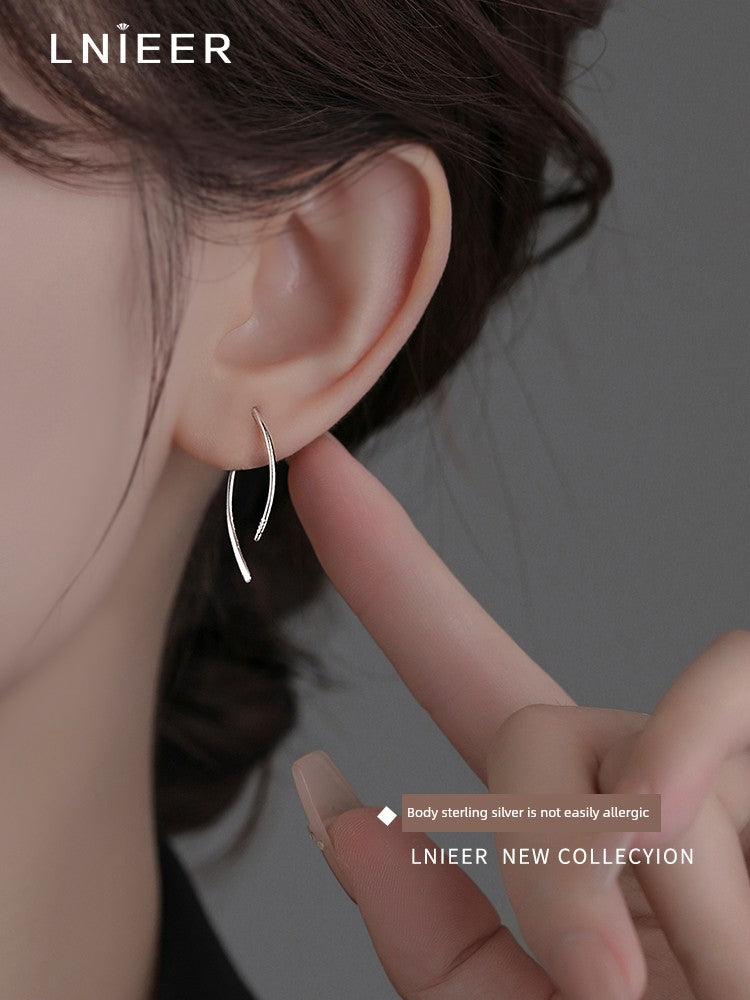 Niche Style 999 Sterling Silver Lines Female Earrings