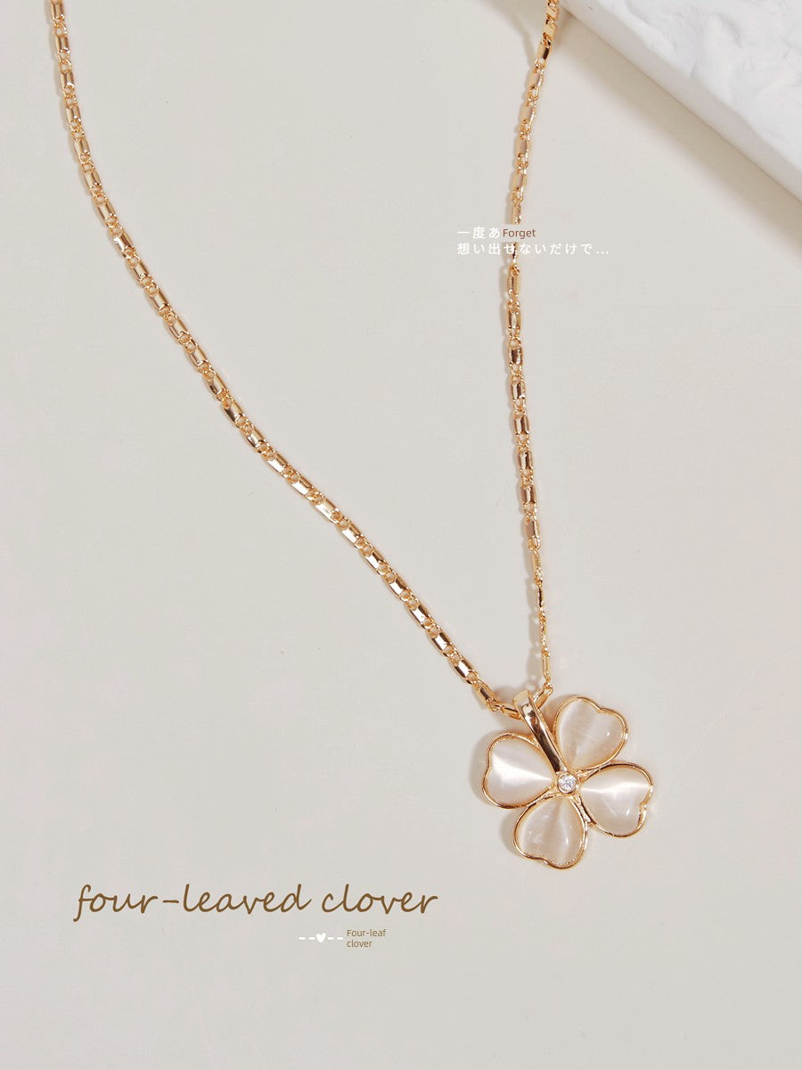 Accessible Luxury Qixi Festival Sterling Silver Clavicle Chain Female Four-Leaf Clover