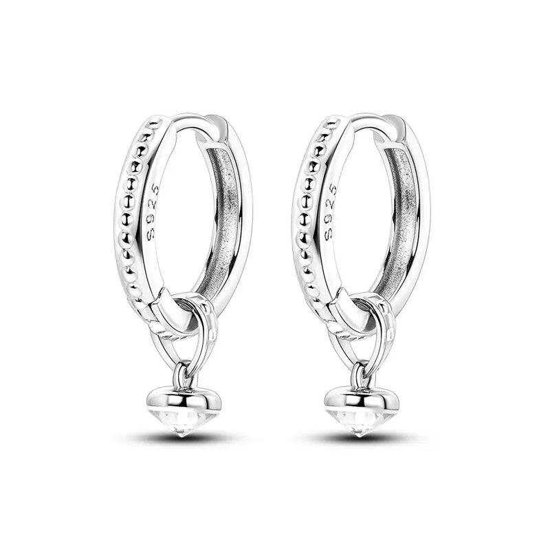 New Sterling Silver S925 Zircon Round Hoop Personality
