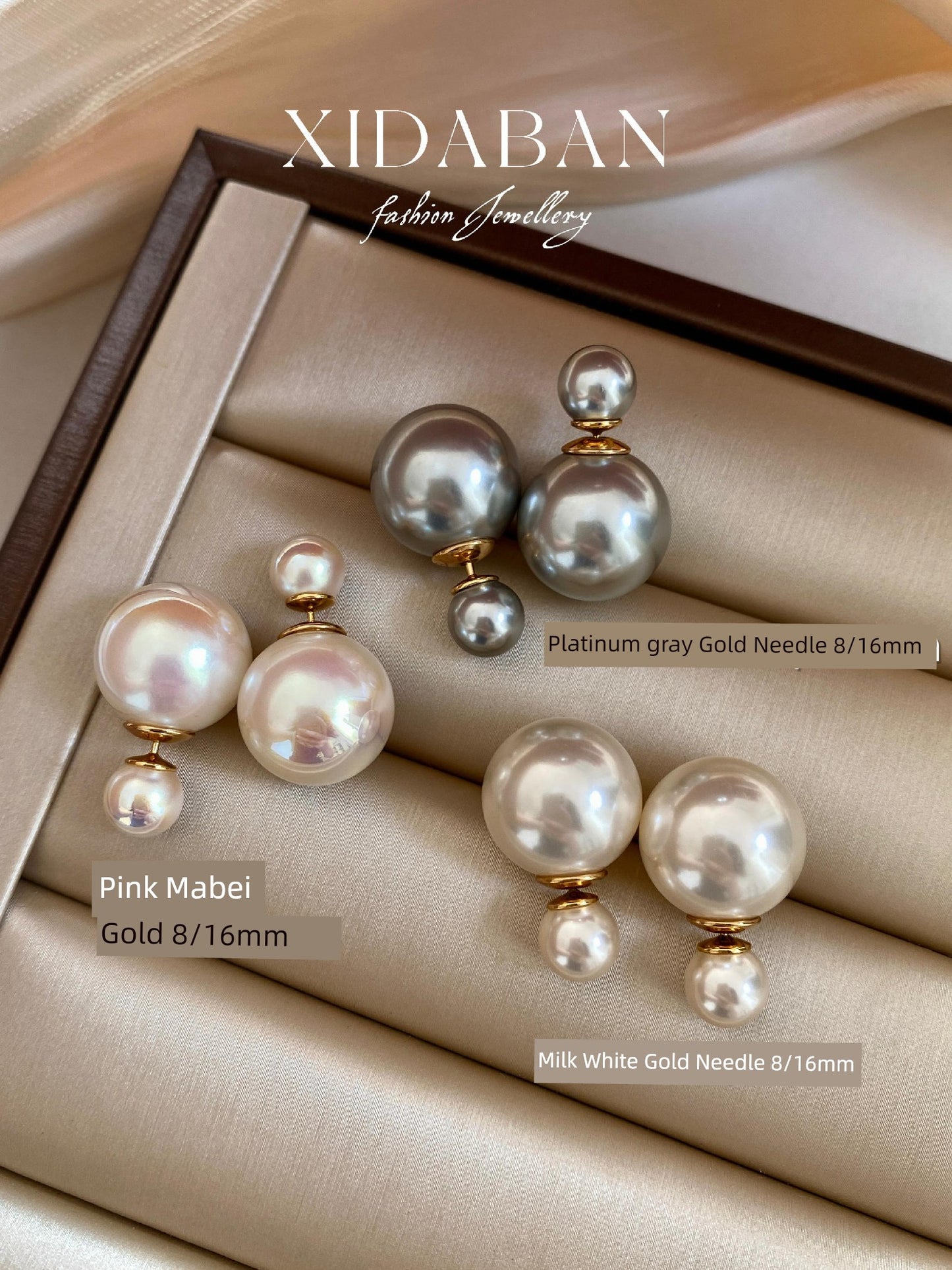 D's Classic Front and Rear Dual-Wear Zhao Lusi Same Style Double Beads Shijia Pearl Earrings Female French Entry Lux 925 Silver Earrings