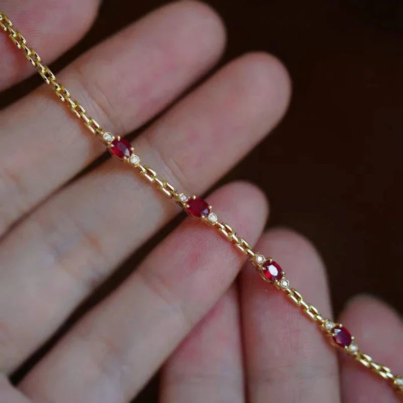 New light luxury silver inlaid ruby diamond bracelet for women chain charm fine section exquisite high-end engagement jewelry