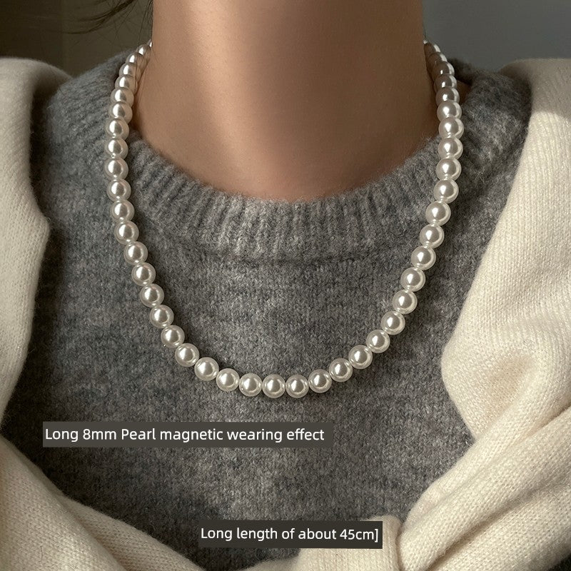 Accessible Luxury Australian White Perfect Circle Pearl Women's Sweater Chain Magnetic Buckle