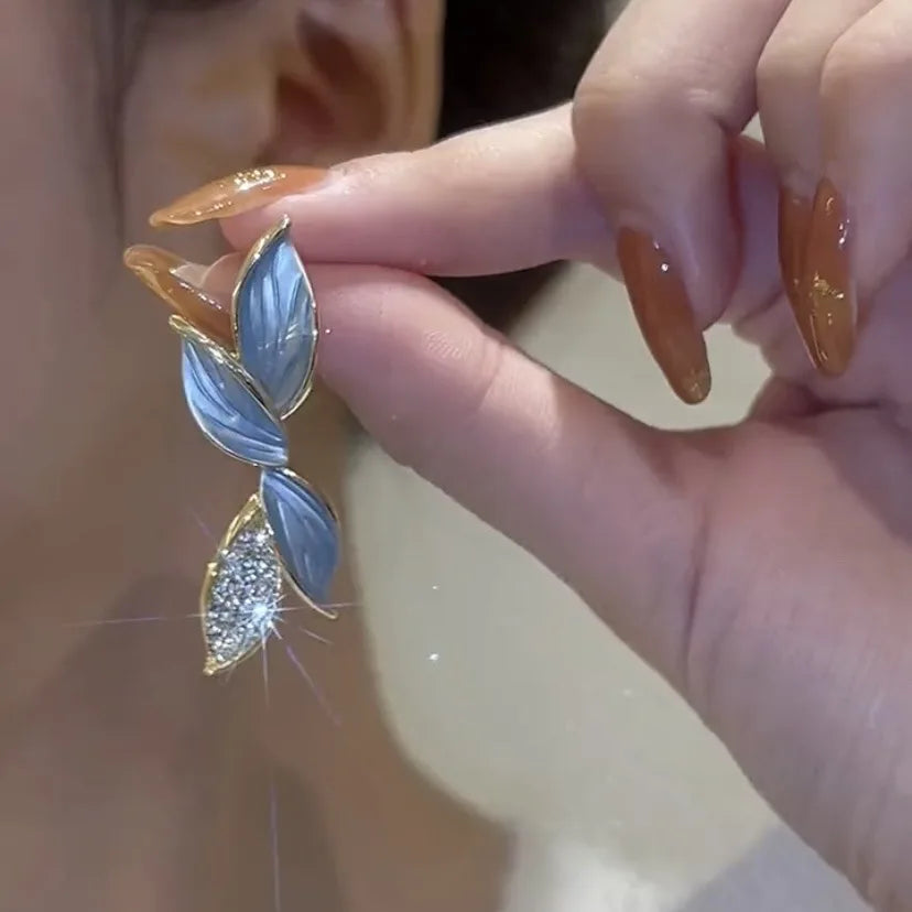 LATS New Korean Arrival Metal Trendy Fresh Lovely Sweet Grey Leaf Stud Earrings