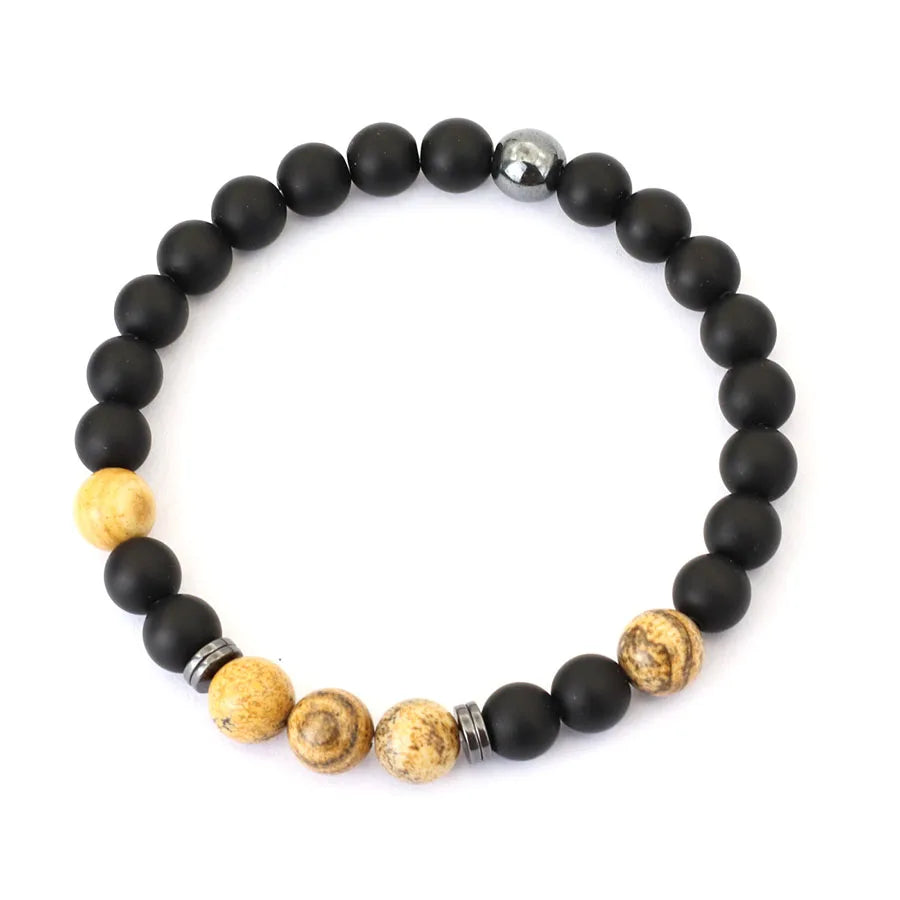 Noter Handmade Mens Bracelet 8mm Onyx Tiger Eyes Stone Beaded Braclet Hematite Healing Braslet Cadeau Homme Leisure Accessories