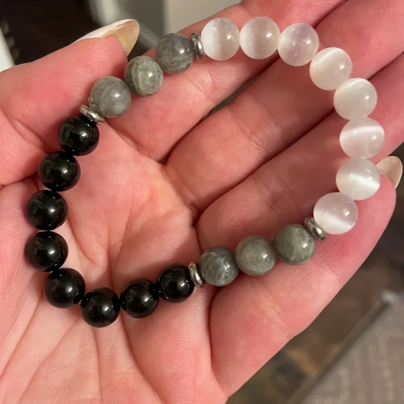 negative energy natural stone mixed bracelet protection women man family opal plat beads bangles couple gifts nana jewellery